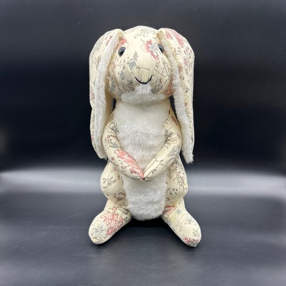 Vintage Floral Bunny Rabbit Plush Stuffed Animal Stand Up Cream Pink Cottagecore - Picture 2 of 12